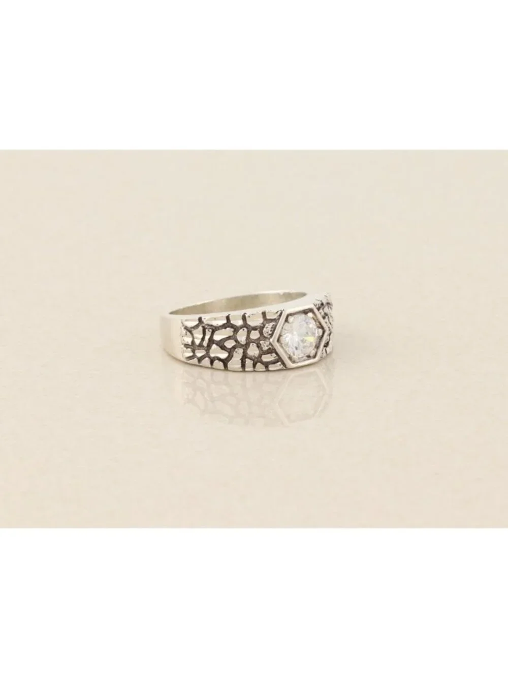 Men's Kabana Sterling Silver Bright Cubic Zirconia CZ Nugget Ring Size 10 1/4